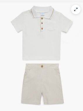 Boys 12M Draper James Cream Polo & Beige Striped Shorts Set